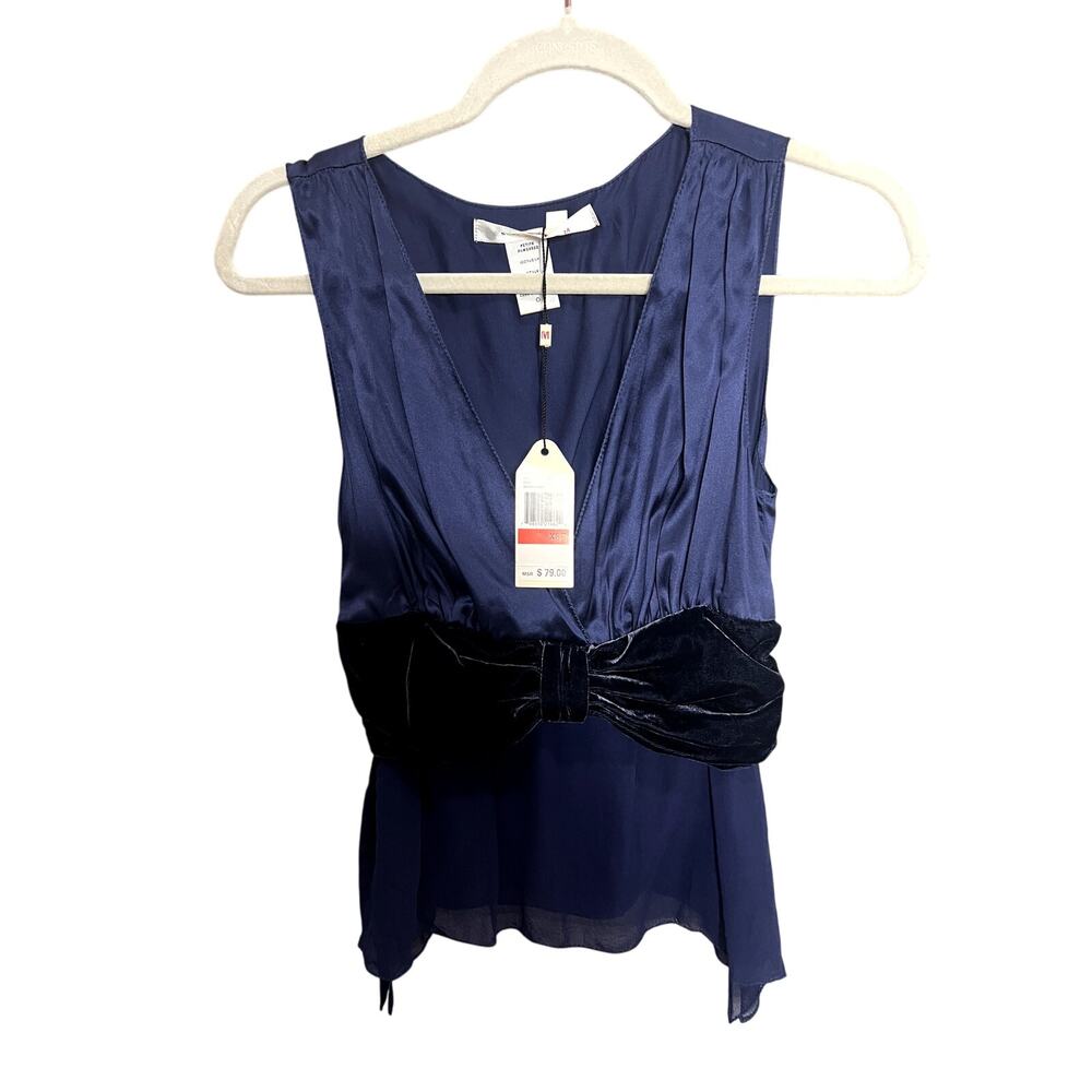 Vintage Studio Petite Womens Y2K Silk Babydoll Top XS Sleeveless Velvet Fairy